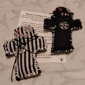 Theban Bee Poppets Black and White Striped Protection Dolls Handmade